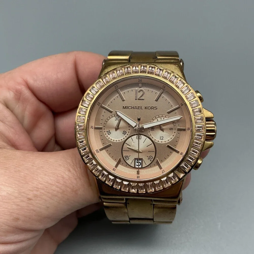 Michael Kors MK-5412 Womens Watch 41mm Crystal Bezel Chronograph New Battery 7